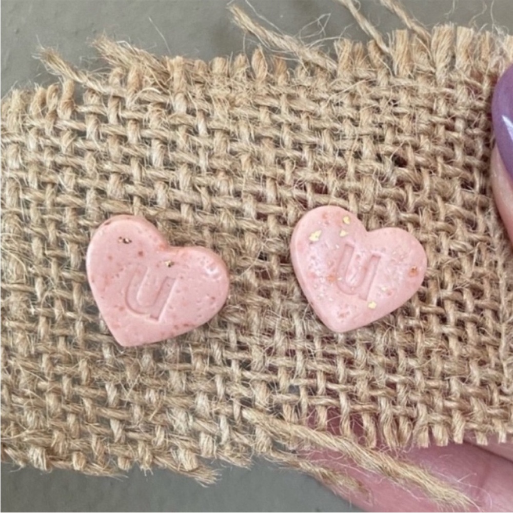 Polymer clay pink heart Valentine’s Day sparkle earrings handmade